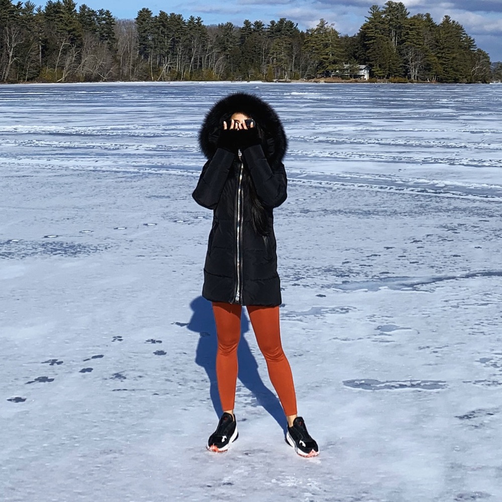 Nicole Benisti Nakiska Down Puffer Coat with Thick Fur Trim on Hood in Black